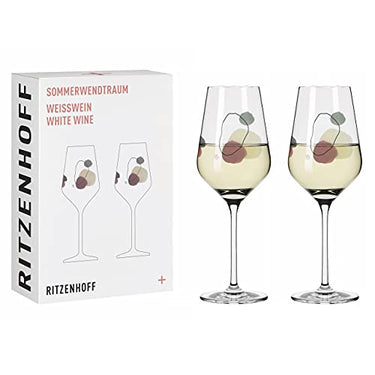 RITZENHOFF 3611002 Weißweinglas 300 ml – Serie Sommerwendtraum Set Nr. 2 – 2 Stück mit Aquarellkreisen – Made in Germany, Beige, Rot, Grau im Sale